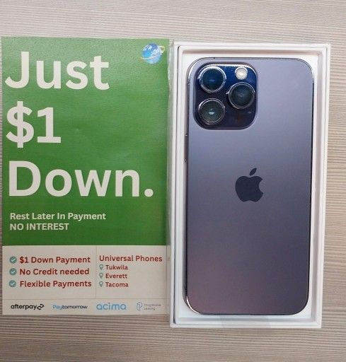 Apple IPhone 14 Pro Max 128gb Unlocked, FREE Smartwach/ Headphones. Pay $1 Today Rest in payments. NO CREDIT NEEDED FINANCING