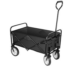 Collapsible Rolling Garden Cart, Multifunctional Outdoor Camping Wagon with 360-Degree Swivel Wheels and Adjustable Handle, Black, 220 lb Weight Capac
