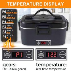 Electric Lunch Box with Temperature Display Heated Lunch Box Food Warmer Stainless Steel Container for Car/Truck/Work(Black)