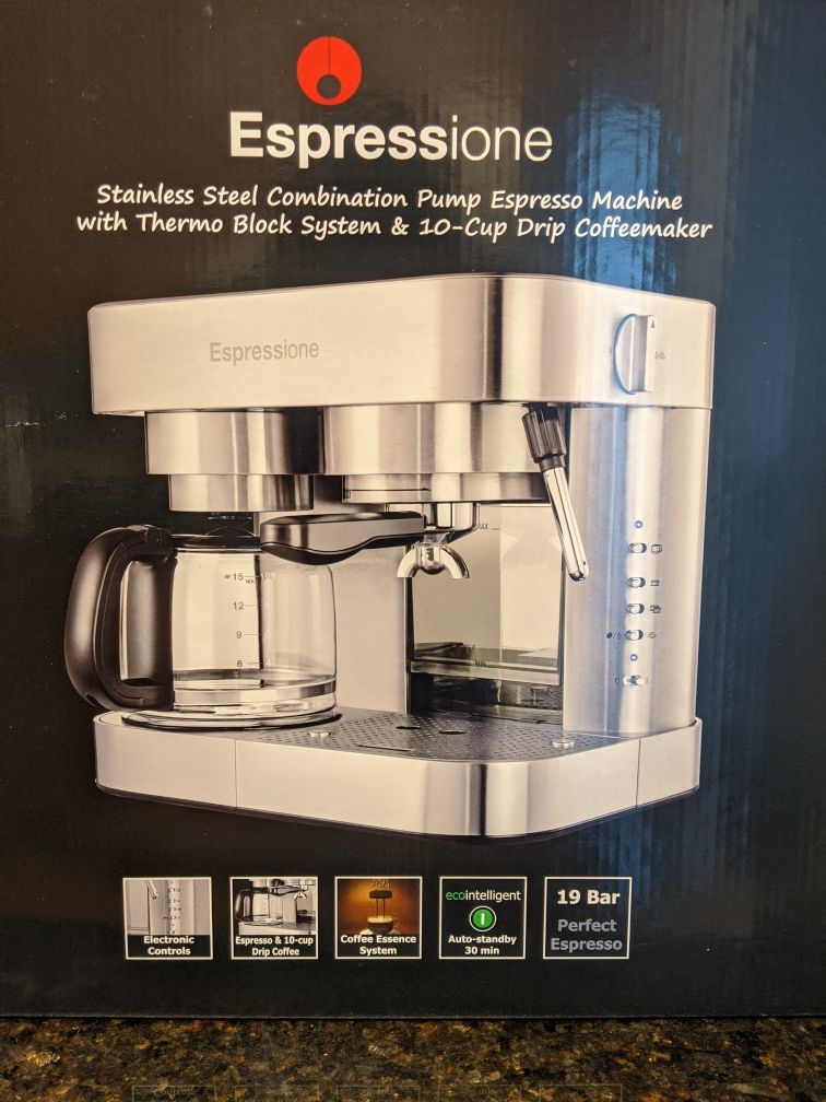 Espressione stainless steel combination espresso and 10 cup coffeemaker