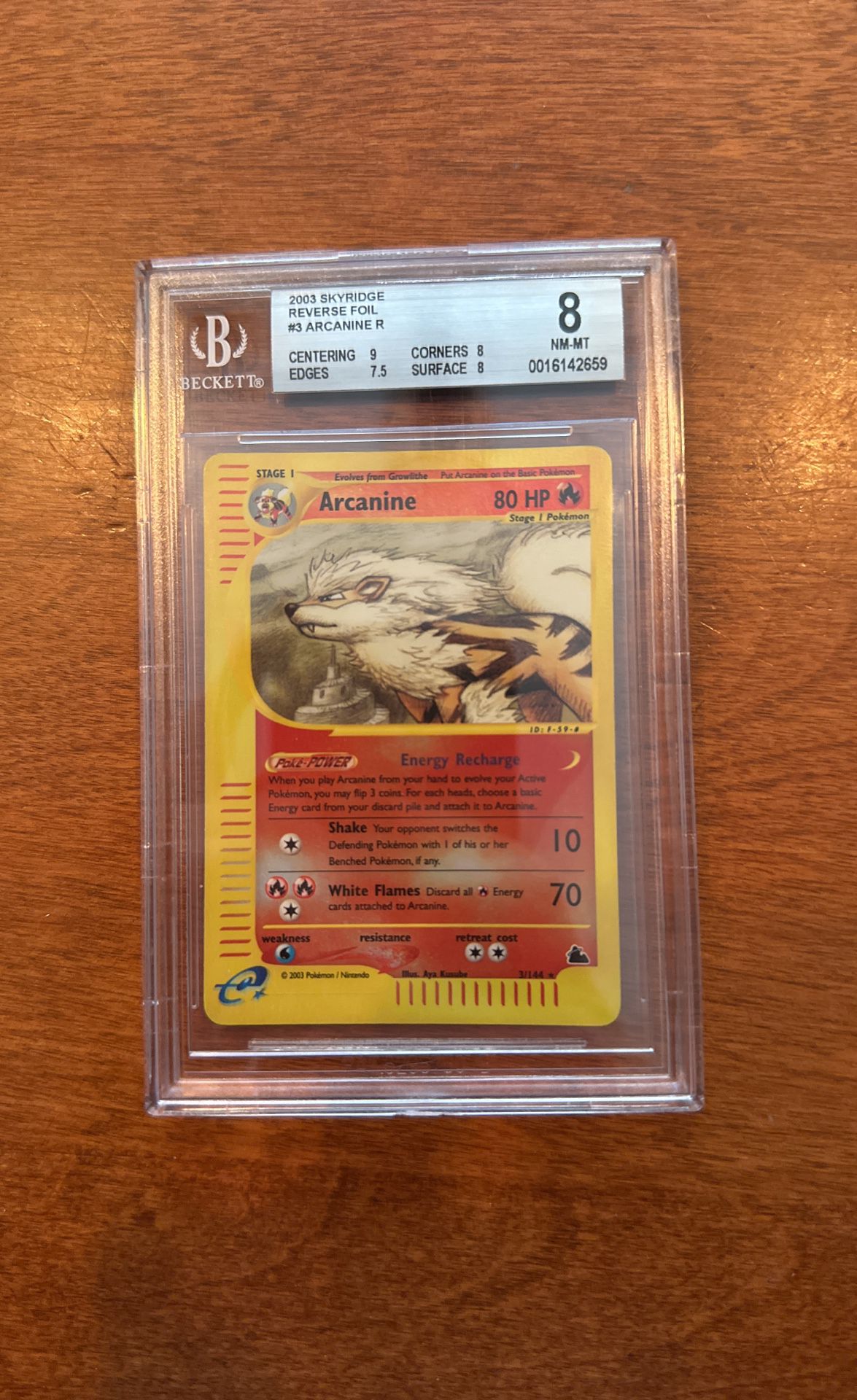 Beckett 8 Reverse Holo Arcanine (3/144) Pokemon Trading Card
