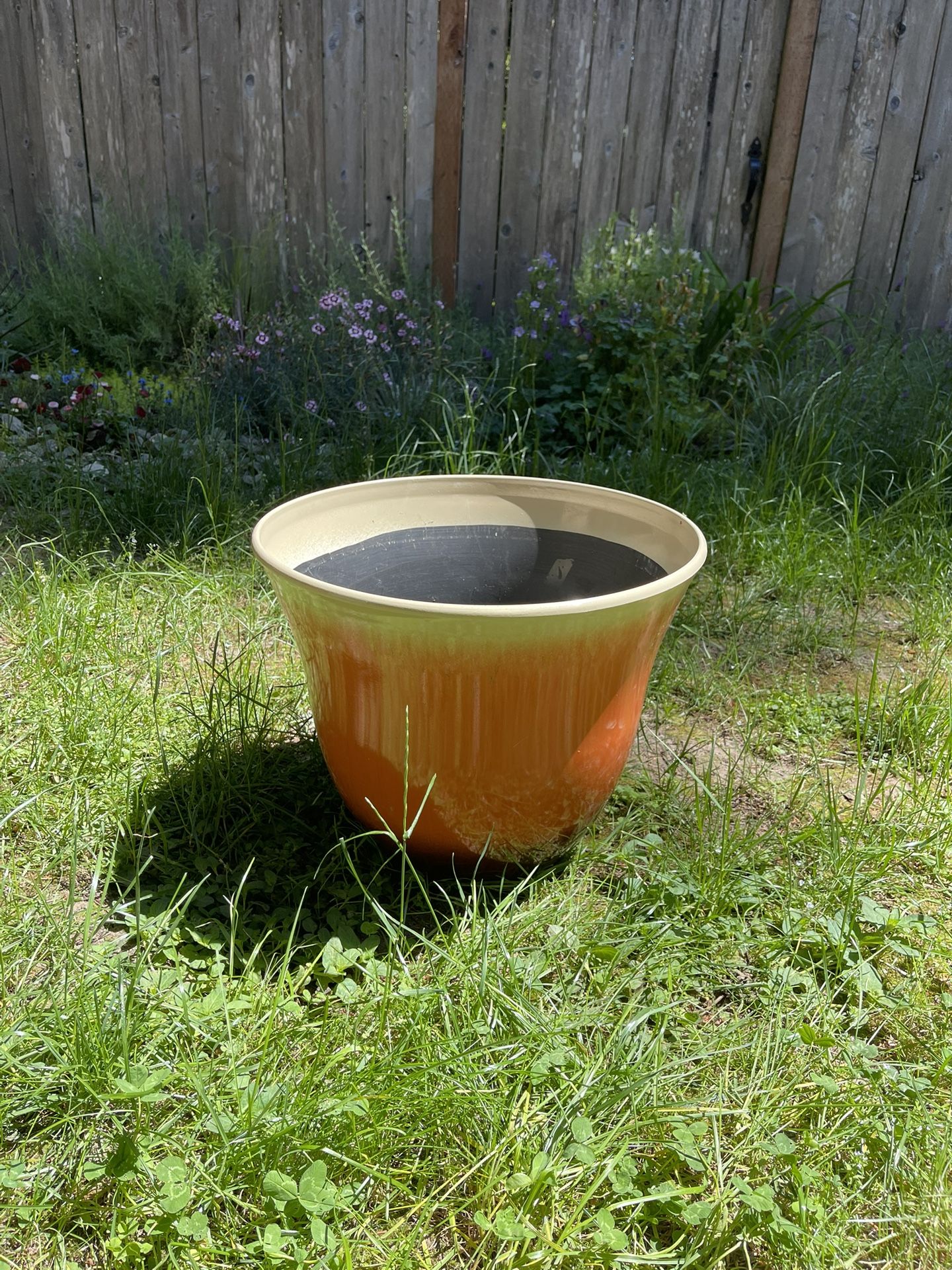 Garden Honeysuckle Resin Flower Pot Planter, Tequila Sunrise, 15"