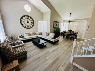 Sectional, chairs and rug!