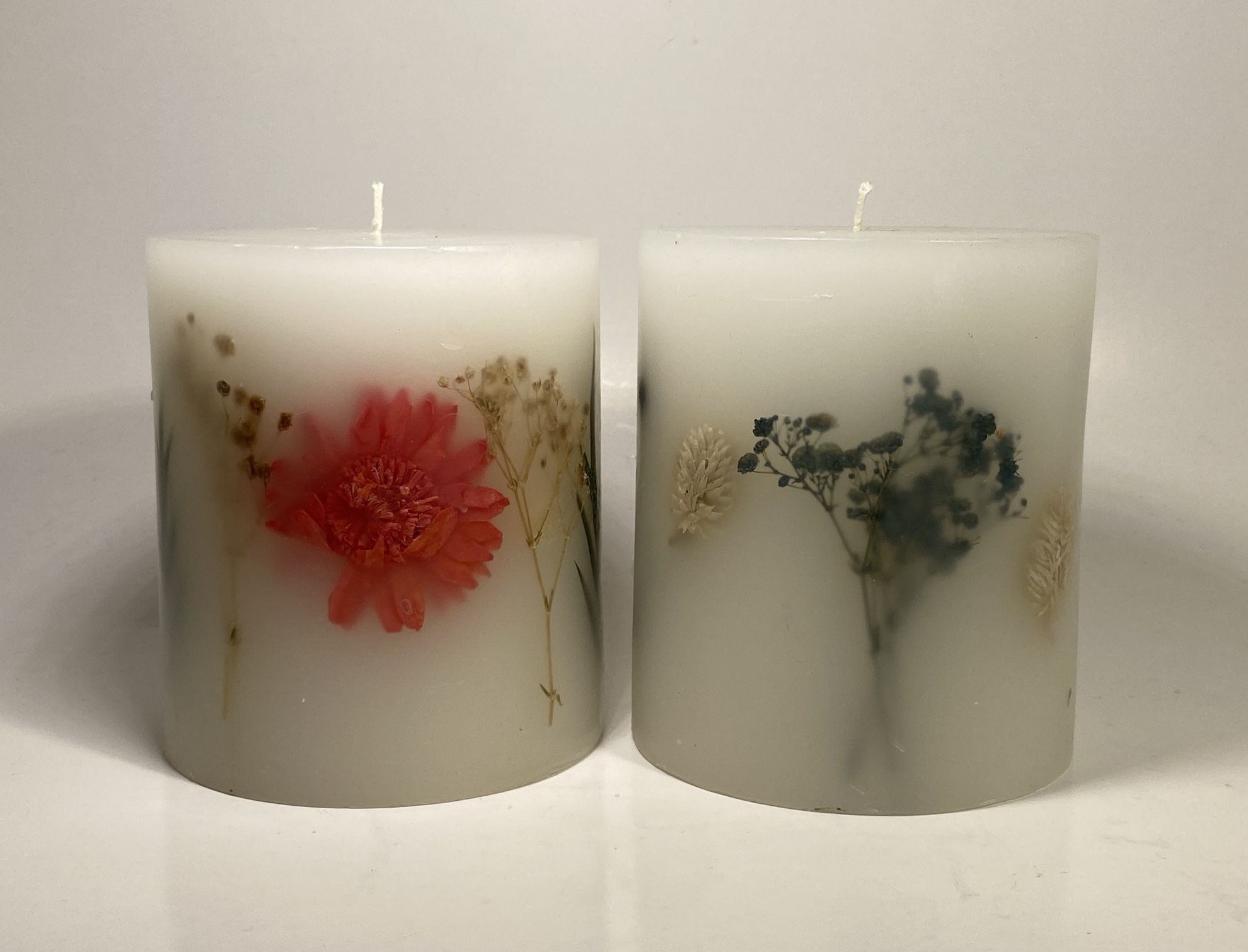 Botanical Pressed Flowers Pillar Candle Pair 4.5”