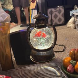 Light Up Two Cardinals Glitter Globe