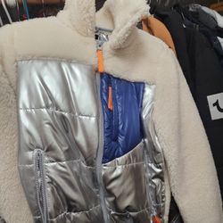 Marc New York Mixed-Media Fleece Puffer Coat featuring a combination of sherpa fleece and metallic puffer panels-$120