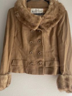 Vintage Manor Bourne i magnin tan Brown blazer fur collar cuffs Women’s Sz M