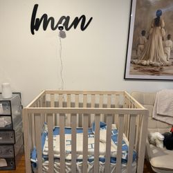 Colby 4-in-1 Convertible Mini Crib with Trundle & Mattress 