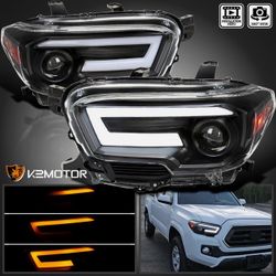 Black Fits 2016-2023 Toyota Tacoma Projector Headlights LED Sequential Signal