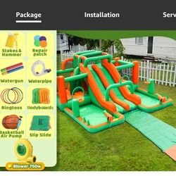 Bounce House Big Water Slide for Kids Bouncy House Inflatable Waterslide Bouncy House Water Park Castle with Slip and Slide
