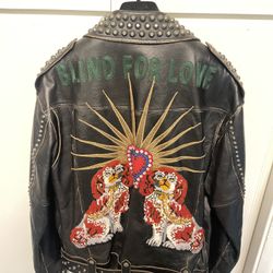 New Mens Gucci Black Leather Moto Jacket Biker Coat Sz 48 Medium