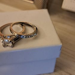2pc Silver Princess cut stone gold filled rings sz 10 