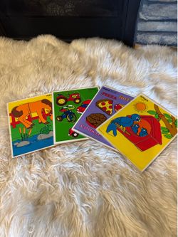 Vintage Playskool Wood Puzzles Set Of 4.