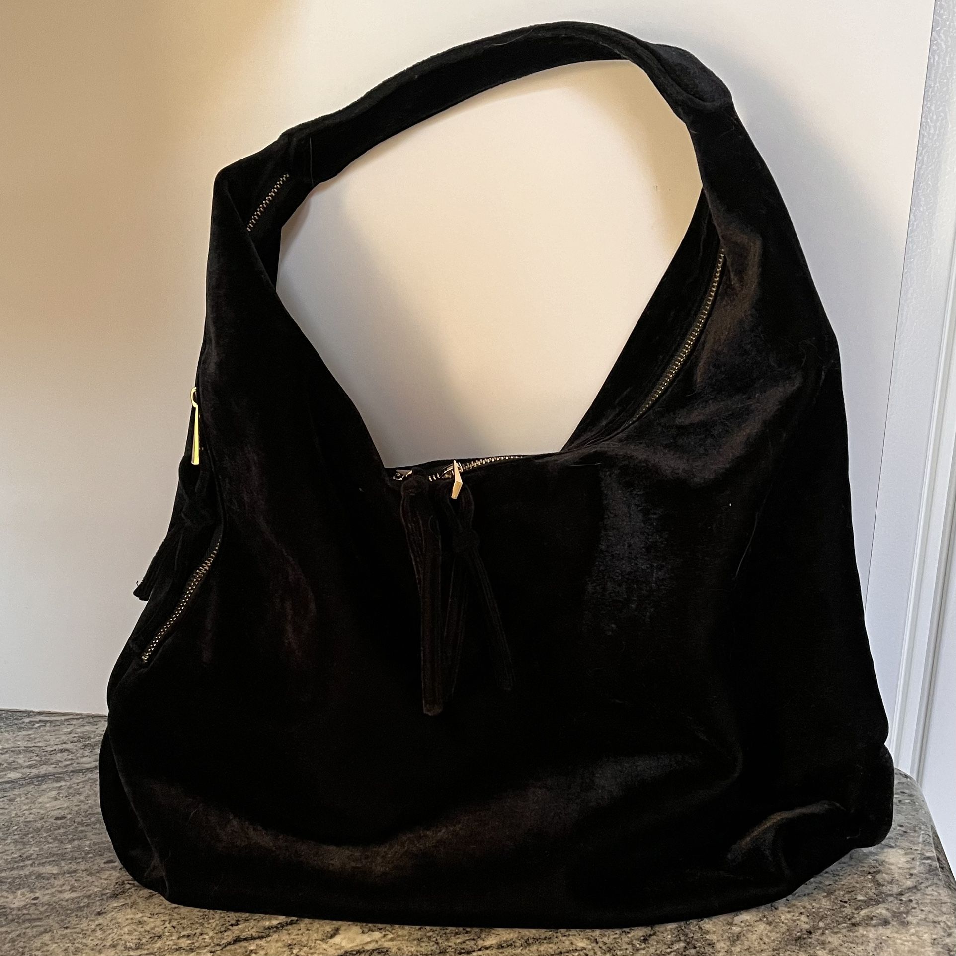 Black Velvet Hobo Handbag