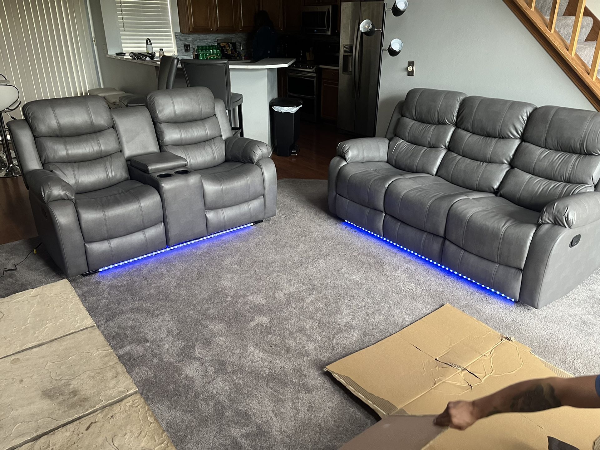 Brand New Reclining Sofa And Love Seat With Cup Holders And LED lighting