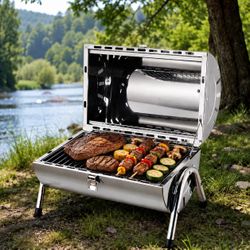 Portable Stainless Steel Charcoal BBQ Grill – New