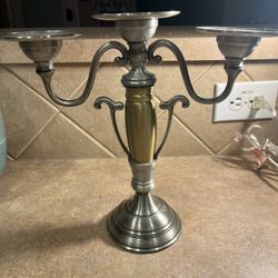 Candelabra 3 Arm Heavy Candle Stick Holder in Silver & Gold Tone