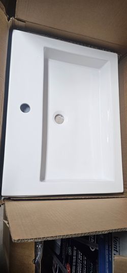 24x18 Inch Rectangular White Bathroom Vessel Sink, Above Counter Porcelain Ceramic Sinks,Vanity Lavatory Bath Countertop Bathroom Sinks Bowl Basin