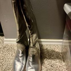 Metallic Silver Women Cowboy Boots 