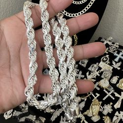 10mm 24” Diamond Cut Rope Chain 925 Sterling Silver 