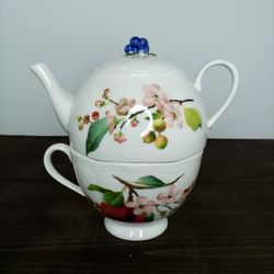 Lenox Orchard in Bloom Stackable Tea Pot & Cup Pre-owned Excellent Condition