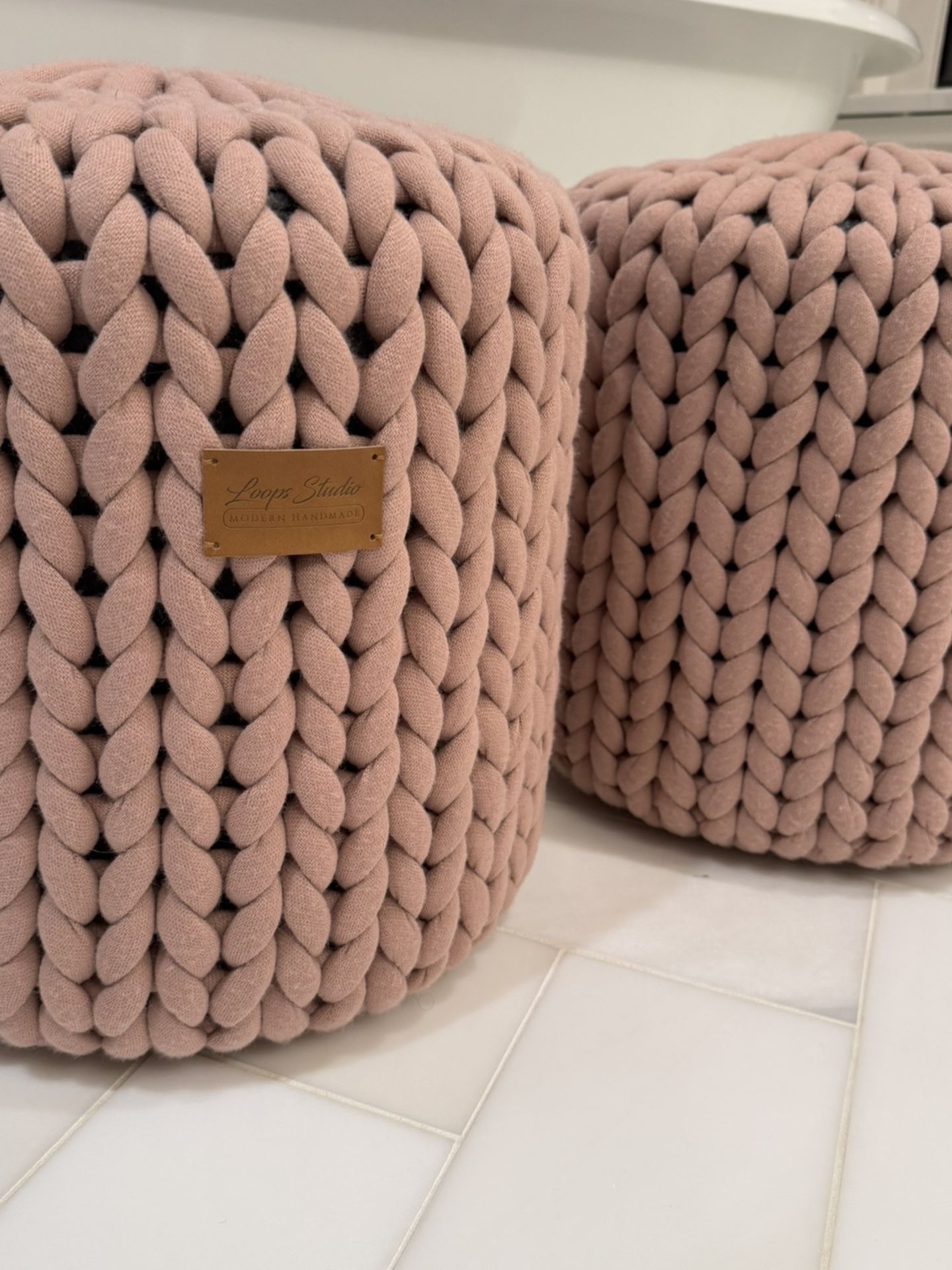 Pink Small Braided Pouf (2)