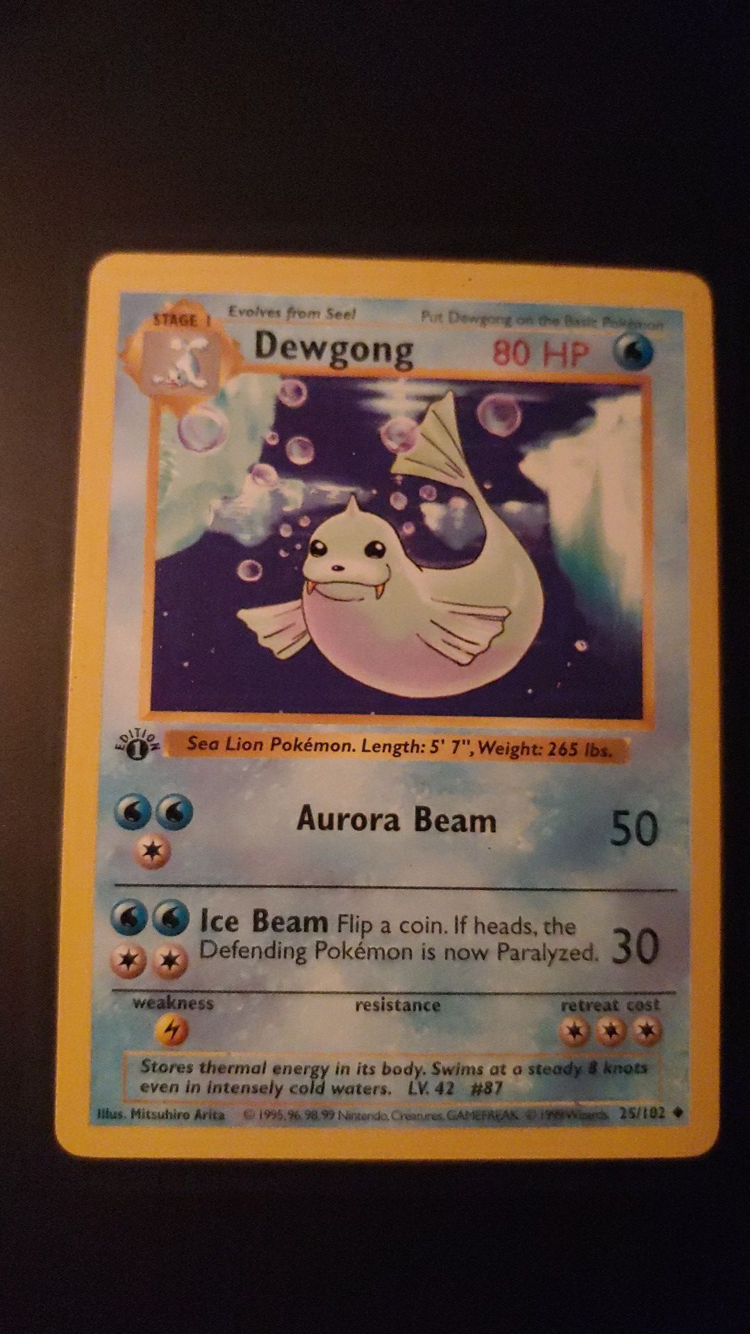 ***RARE***PERFECT ***Mint condition first edition shadowless DEWGONG #25/102