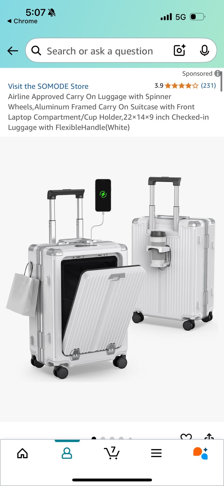 Airline Approved Carry On Luggage with Spinner Wheels,Aluminum Framed Carry On Suitcase with Front Laptop Compartment/Cup Holder,22×14×9 inch Checked-