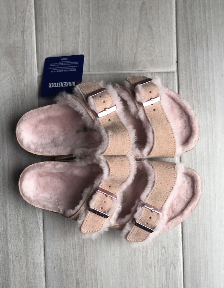 Birkenstock Arizona Shearling Suede Leather fuzzy size 6