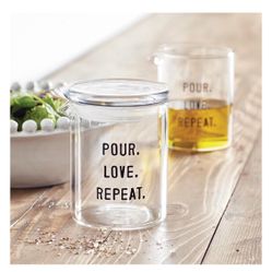 13 oz, 4.25”x3” Glass Dispenser - Pour. Love. Repeat. NEW