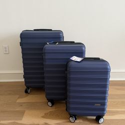 3 PCS Luggage Set Sturdy Spinner Whells TSA Lock Size 20” 24” 28” For Student Family Travel Navy Blue