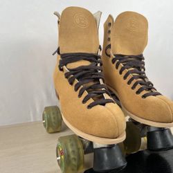 Riedell 130L Roller Skates Tan Suede Leather Size 7 Route G2 Kryptonics Wheels 