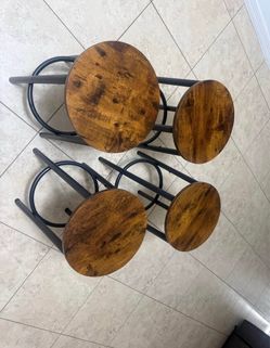 Set of 4 Round Wood Stools