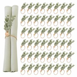 Rustic Farmhouse Boho Green Leaf Wooden Napkin Rings