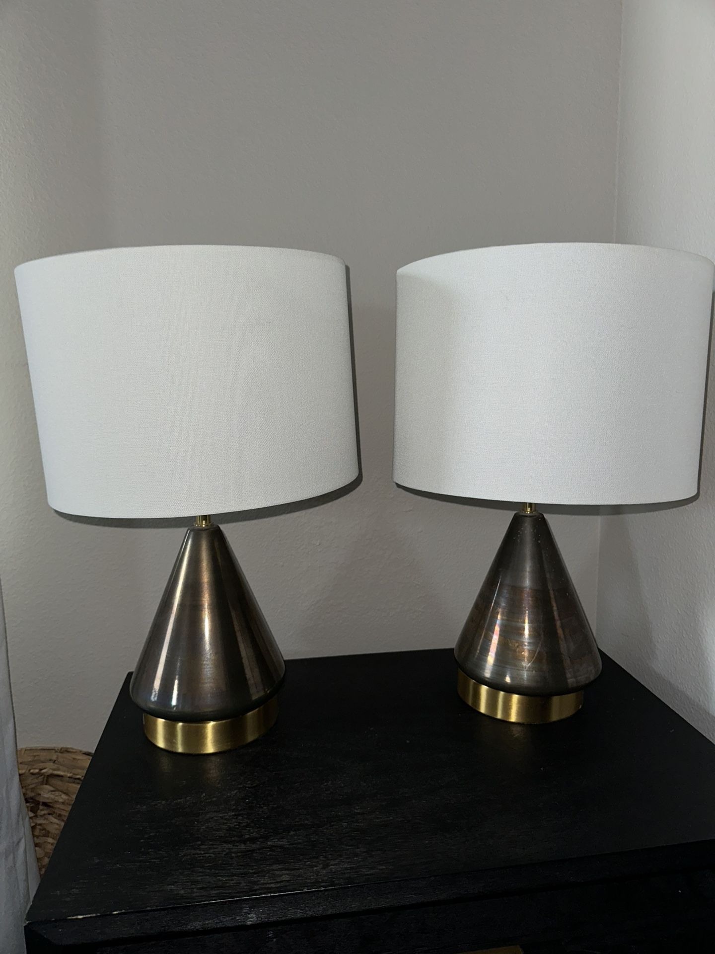 Two West Elm Metalized Glass USB Table Lamps (20")