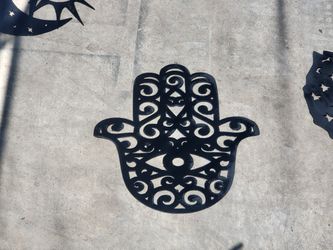 Metal Fatima Hand Karma Chakra . About 1ft By 20inches