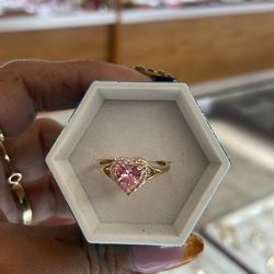 14k Anillo Corazón 💓 Piedra Rosa 