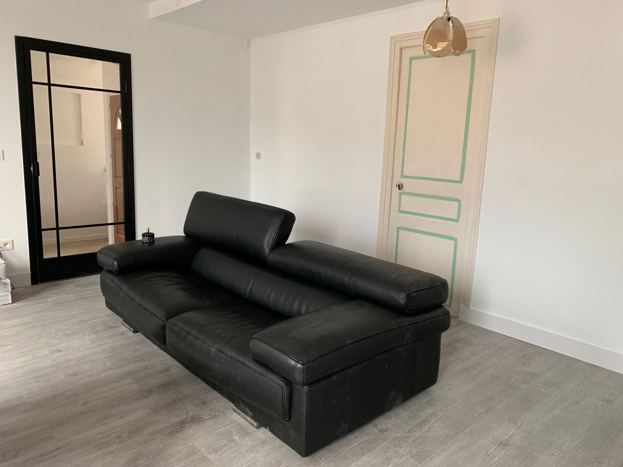 Roche Bobois 3-Seat Black Leather Sofa 