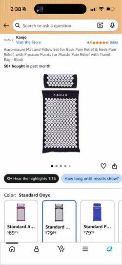 Kanjo Acupressure Mat and Pillow Set - Black - NEW