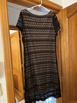 Black Lace Overlay Short Sleeve Dress