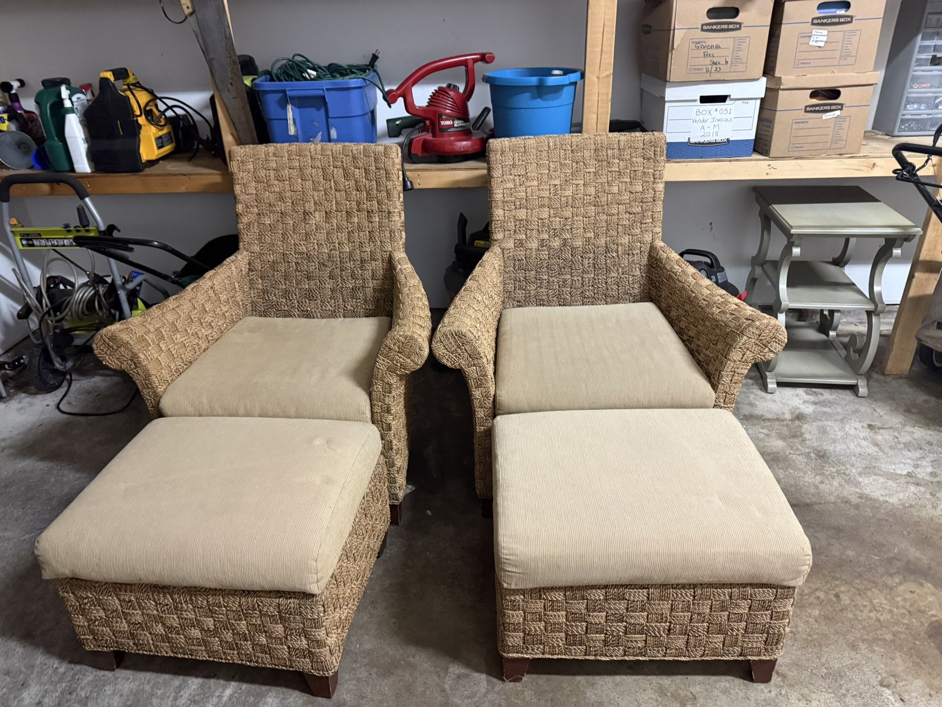 2 Wicker Chairs And 2 Wicker Ottomans