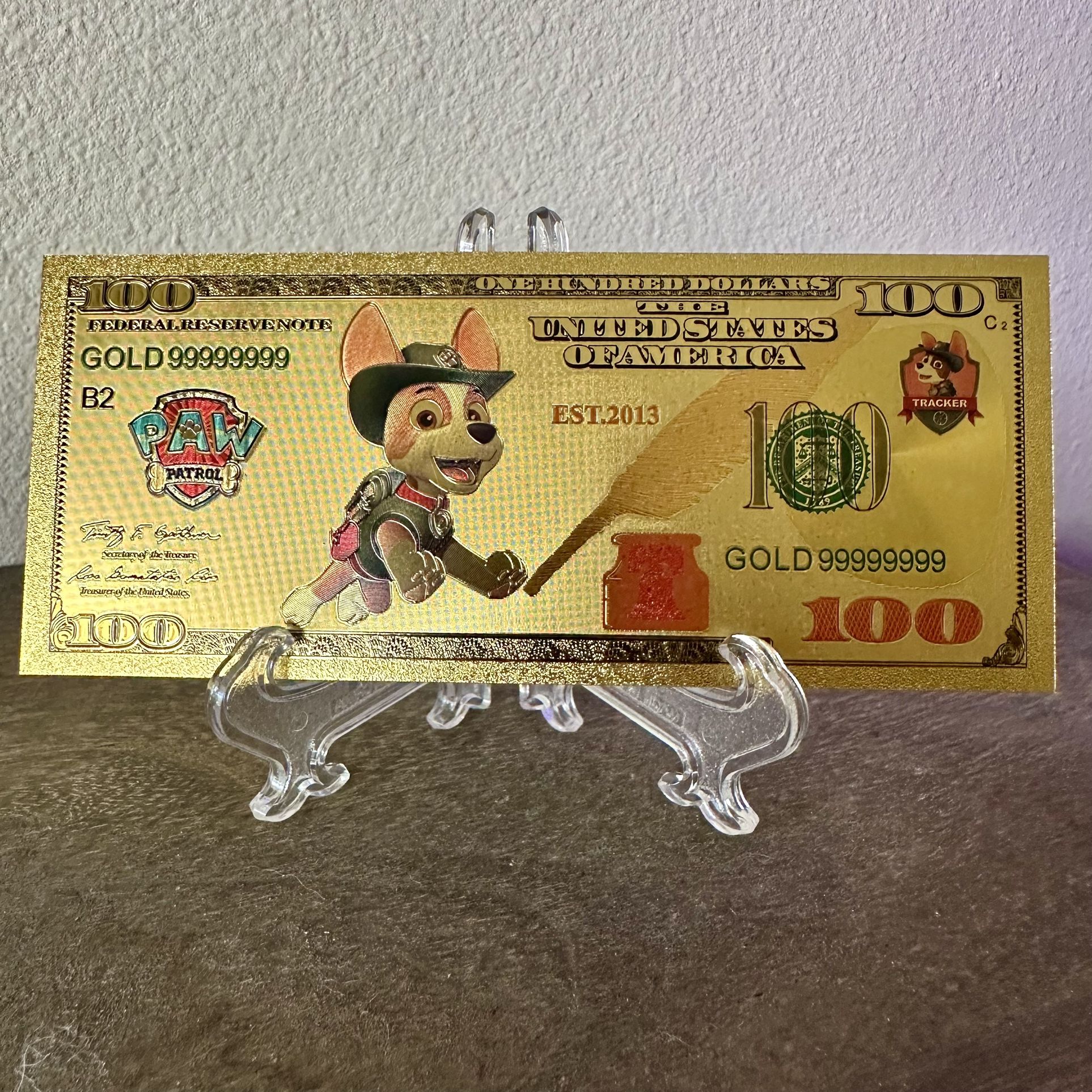 24k Gold Foil Plated Tracker Paw Patrol Banknote Cartoon Collectible