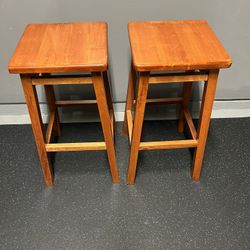 CLEANING OUT GARAGE - (2) Wood Bar Stools - 29” High - Seat 14x14 - $15 Each or $25 for Both!