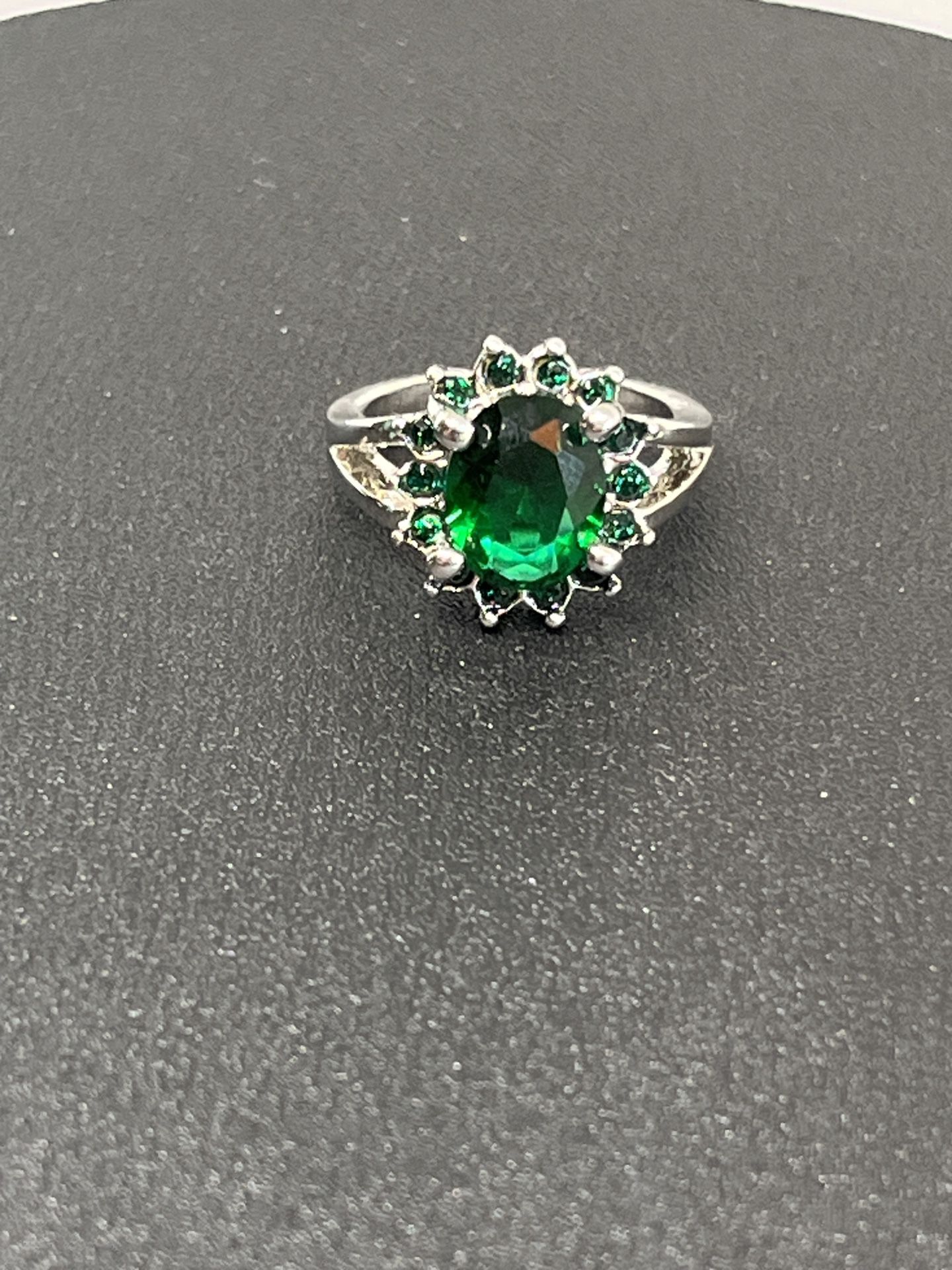 Silver Plated Emerald Lab Created Ring