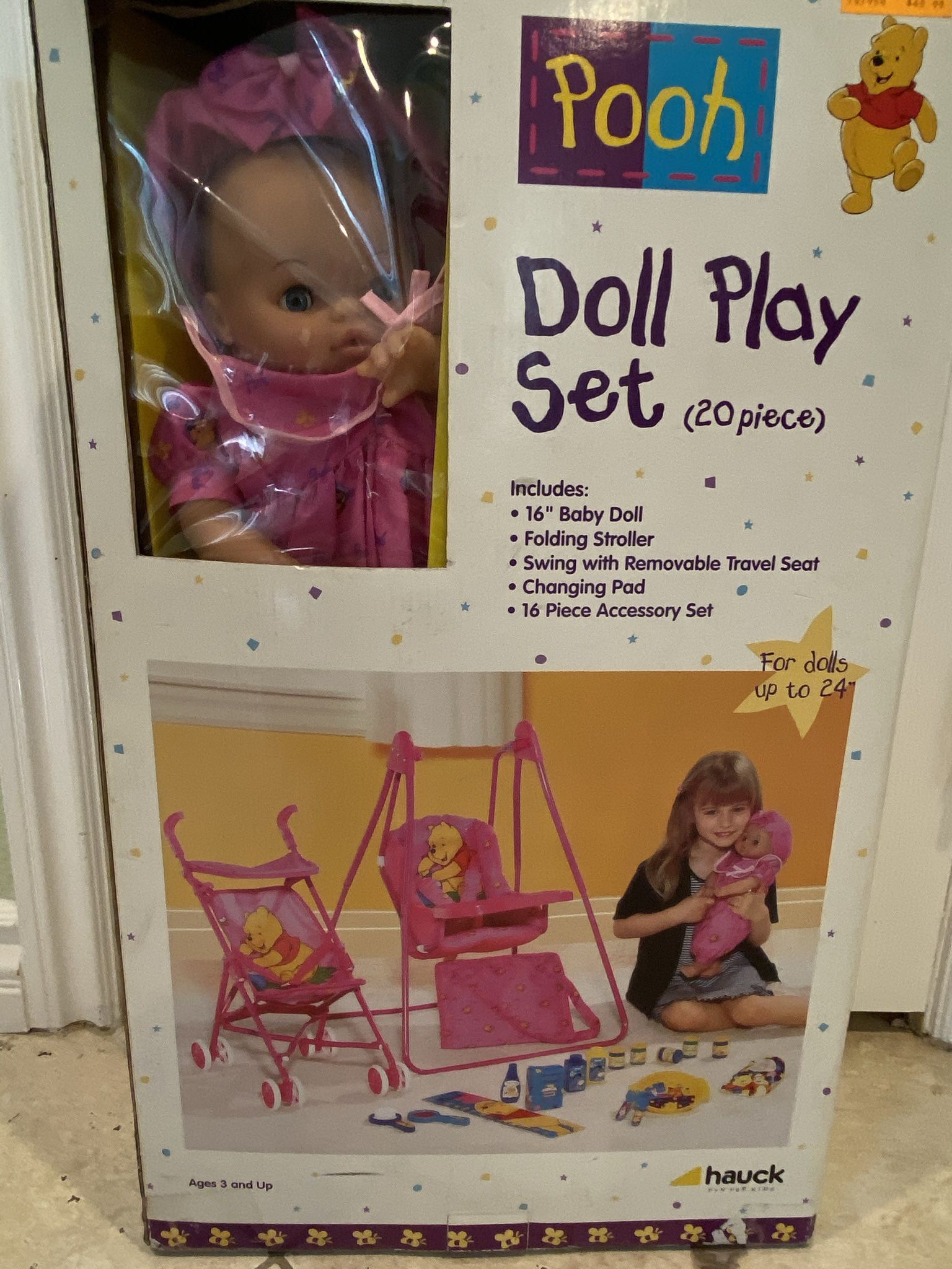 Vintage Disney Winnie The Pooh Doll Play Set Stroller