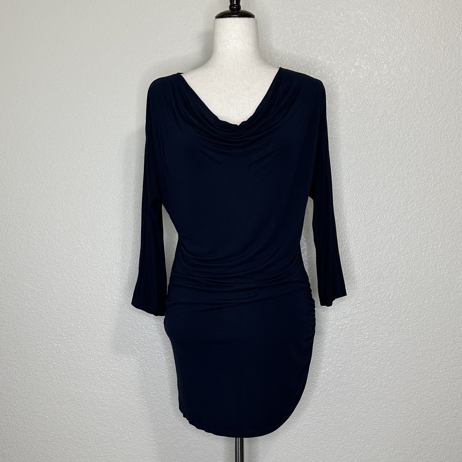 Michael Stars Cowl Neck Ruched Side Stretch Jersey Knit Tunic/Dress, Sz Large