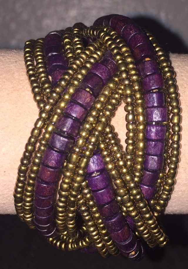Purple Bronze Beaded Cuff Bracelet
