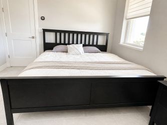 Solid Pine King Bed Frame w/ Slats + Nightstand