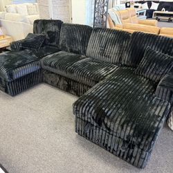 Black Corduroy Sectional Couch With Storage Chaises