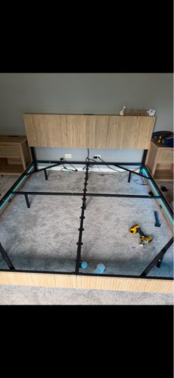 King Bed Frame with Headboard and LED Lights